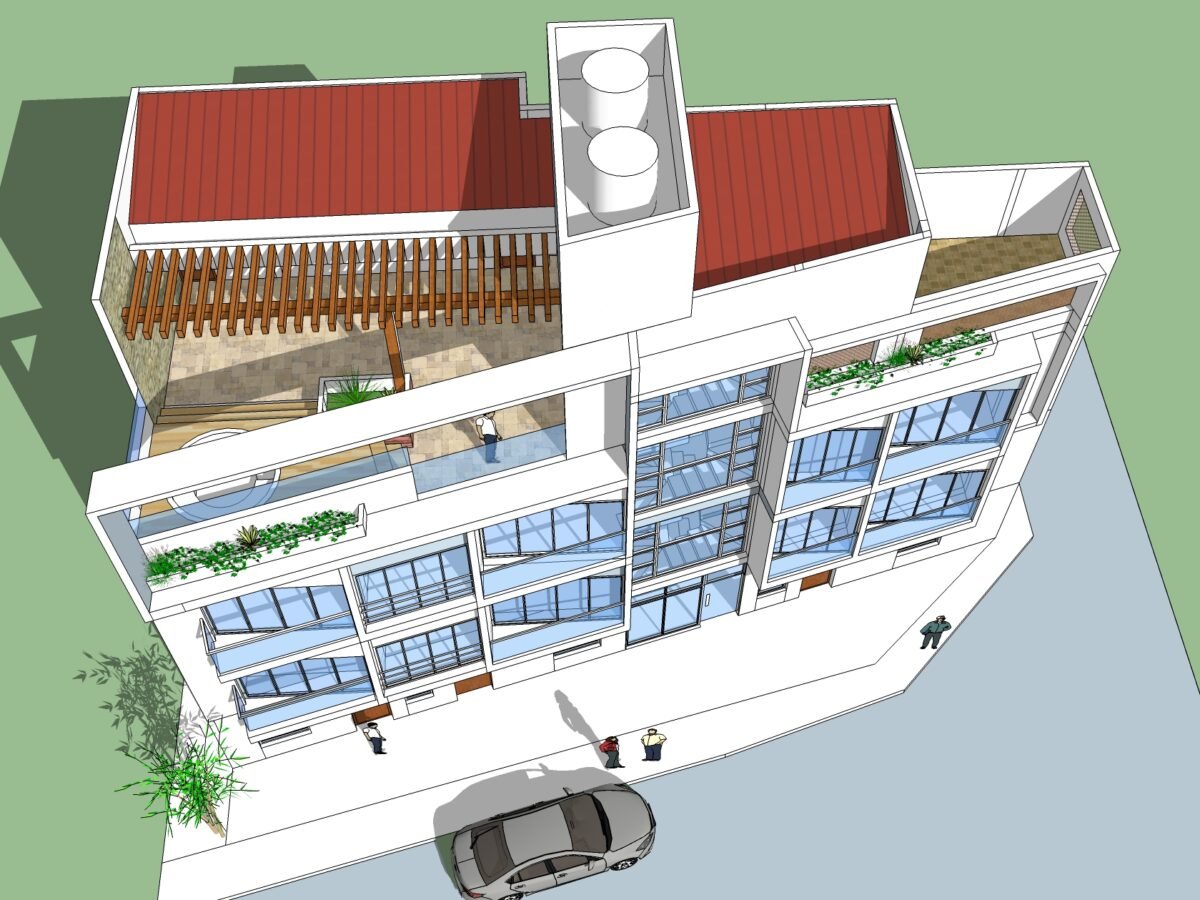 Render de la vista aérea del proyecto "The Hope Living"