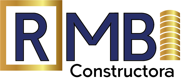 Logotipo institucional azul y dorado de RMBI Constructora