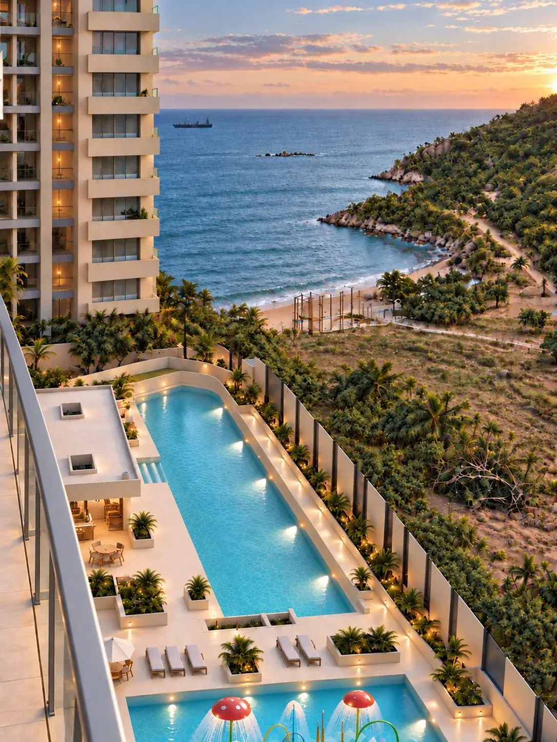 Vista conceptual del resort — RECREACIÓN ILUSTRATIVA