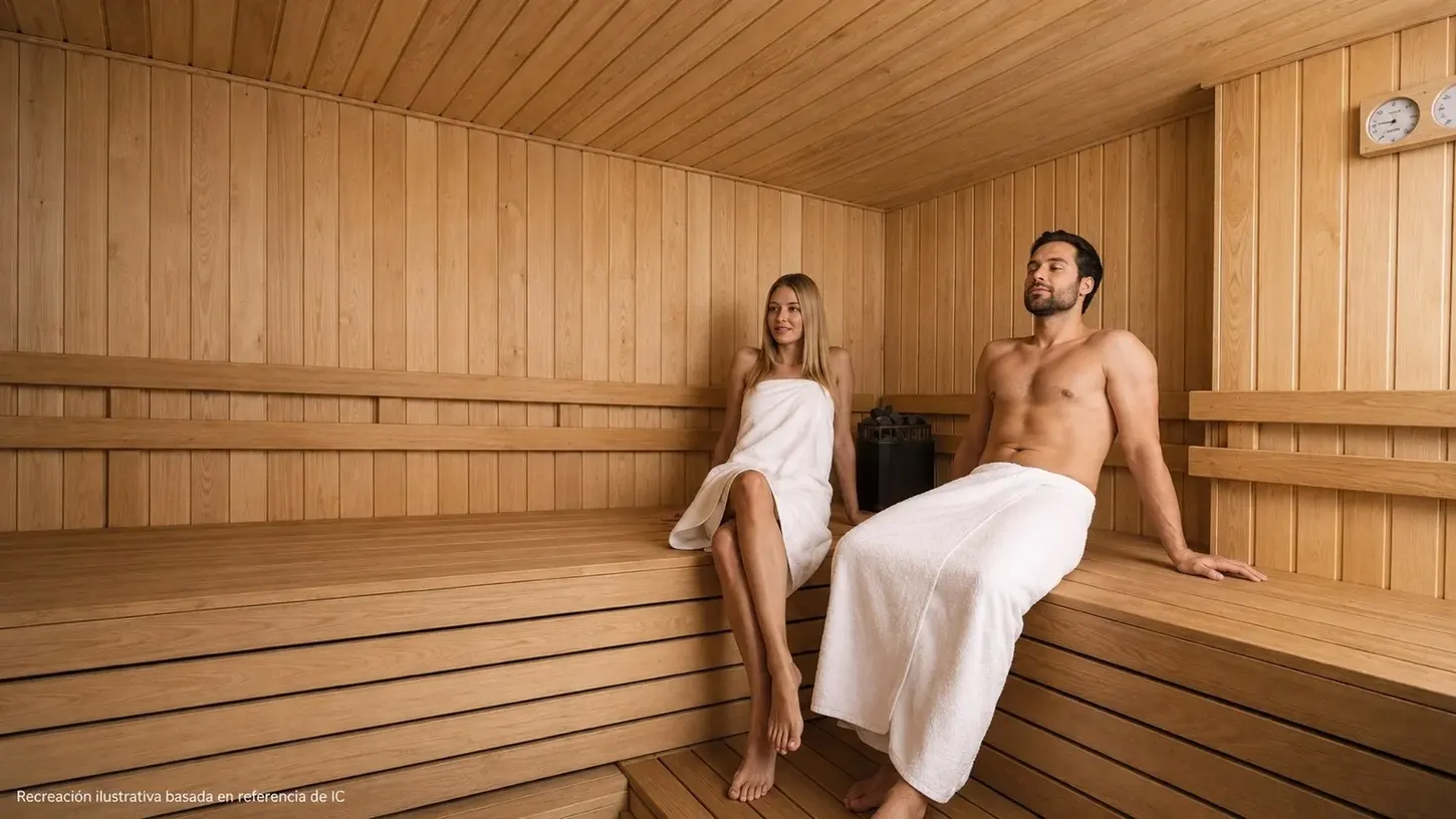 Visualización ilustrativa de sauna proyectada para Torre 2
