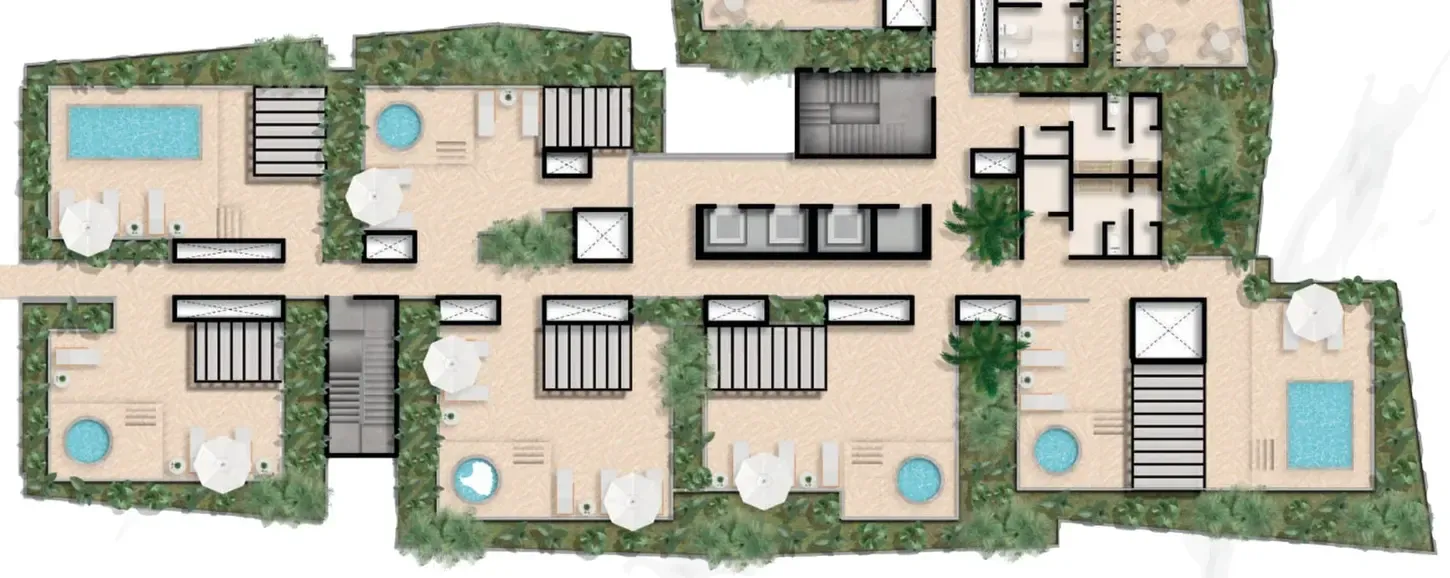 Planta de siete jacuzzis